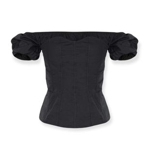 Tall Black Corset Detail Puff Sleeve Blouse
